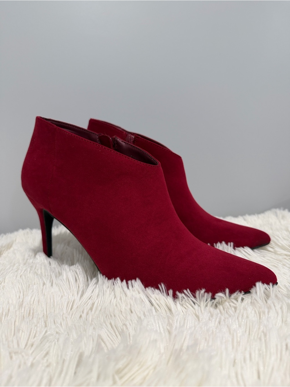Journee Collection Red Suede Pointed Ankle Booties
